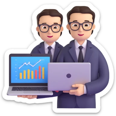 successful entrepreneur with laptop and business chart sticker