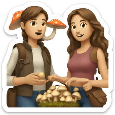 Two besties with brown hair holding mushrooms  sticker