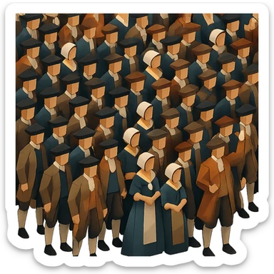 Make the 18th century crowd much larger, isometric view, no background, polygonal style. sticker