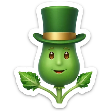 green vegetable with a top hat sticker