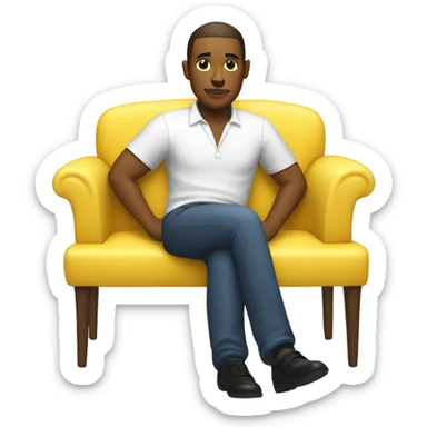 human male in white dress, sitting on jellow couch  sticker