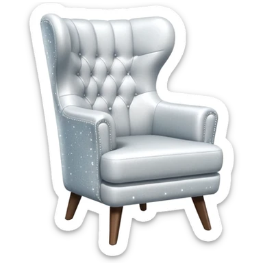 smartphone at an angle showing a clear, detailed armchair on the screen, product page layout, with sparkle effect on the left side sticker