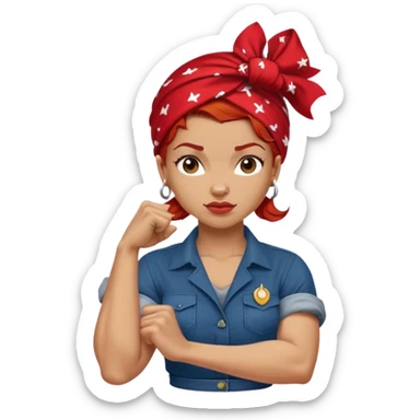 Light skin and red hair with red bandana Rosie the Riveter shows biceps sticker