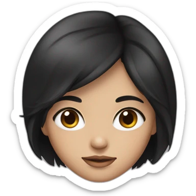 a black haired girl with medium length hair and brown eyes sticker