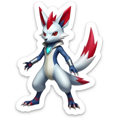  Cool Edgy Shiny Futuristic Ethereal Handsome Zangoose-Sneasel-Digimon-hybrid full body sticker
