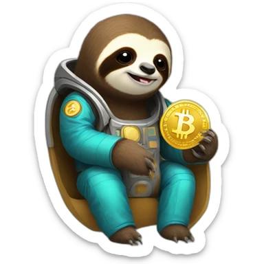 Happy space sloth with gold bitcoin sticker