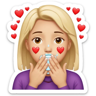 Has un emoji con carita como si quisiera llorar y con corazones por un lado y tapándose la boca sticker