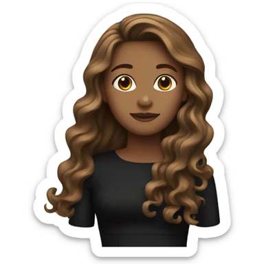 brown wave long hair with black dress sticker