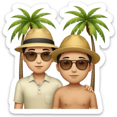 skinny tall asian guy with shorter fat darker asian kid and they’re in front of palm trees sticker