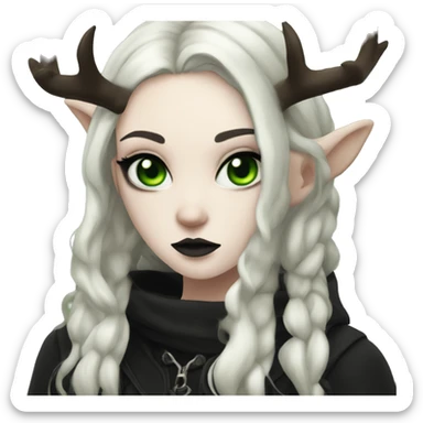 Gothic girl, pale skin, green eyes, dark dread, eyeliner, deer ears and antlers  sticker