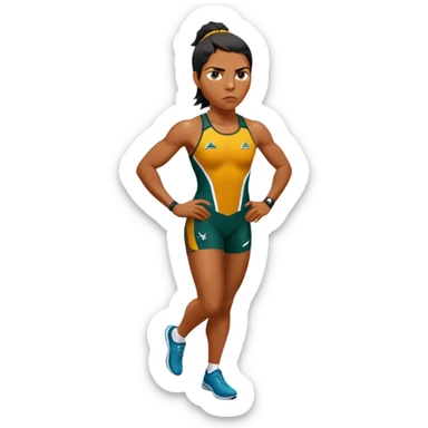 Cinematic Realistic portrait of Cathy Freeman, shown as an iconic Australian athlete with a focused, determined expression and modern athletic attire accented with subtle native motifs, rendered in dynamic, vibrant lighting sticker