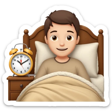 create emoji of a boy who is lying in the bed in the morning and its time to wake up  because the alarm went off he should smile  sticker