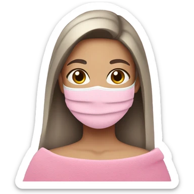 Blonde girl with pink face mask in a pink towel with dark brown hair  sticker
