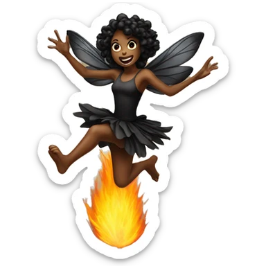 generate black fairy jumping over the fire sticker
