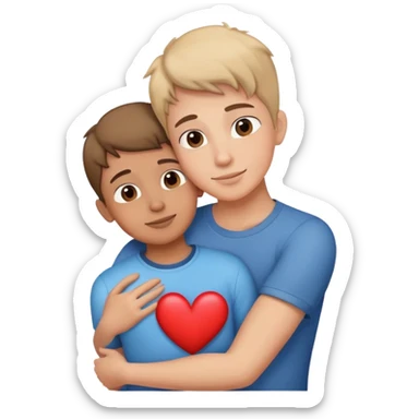 A boy and his mom hugging with an heart above their head sticker