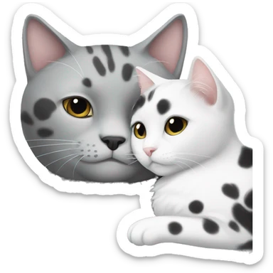 gray cat and white cat with black spots cuddleing sticker