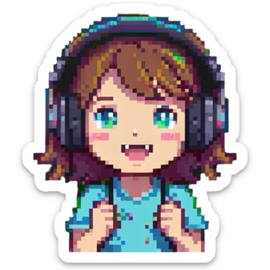 excited gamer girl in headphones sticker