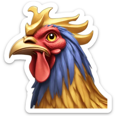 proud and howling golden rooster with a crown on its head sticker