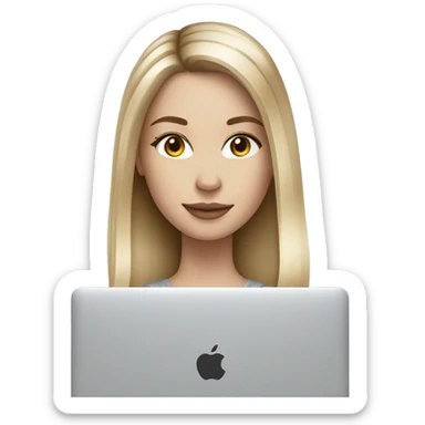 blonde balayage straight Hair white girl with macbook sticker