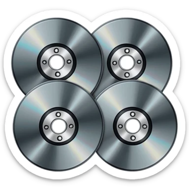 Minimalist emoji-style sticker of a small stack of DVD discs, one cracked, one with burn marks. Top-down view, grayscale and muted tones, flat design, no text. sticker
