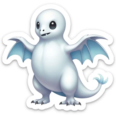 Pearlescent White Ghost-Soft Glimmer-Veined Pokémon-Fakémon-Digimon-Creature, (full body) sticker