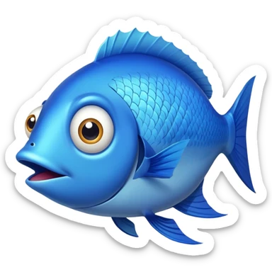 super derpy bright blue fish in side profile facing right, huge bulging eye, wide open mouth looking shocked and stupid, flat 2D side view only sticker