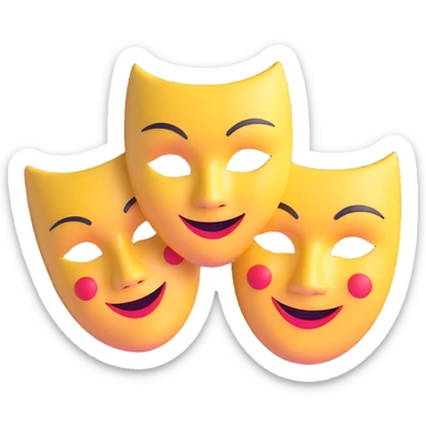 theatre masks with one mask smiling broadly and one mask frowning deeply, comedy and tragedy contrast sticker
