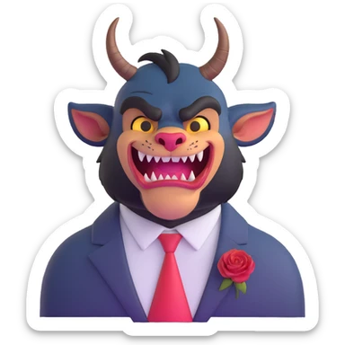 Beast from Beauty and the Beast with human mouth looking friendly, less fierce, elegant clothes sticker