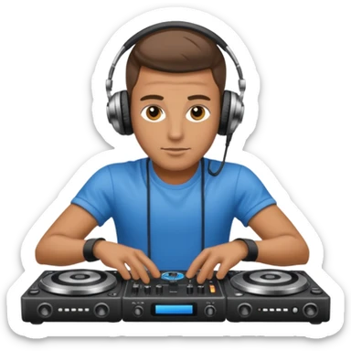 dj with setup handingg sticker