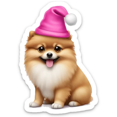 Pomerian puppy with pink Christmas hat sticker