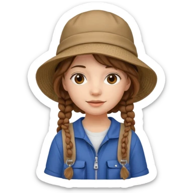 a young student girl with the backpack with bucket hat, brown wavy braided hair sticker