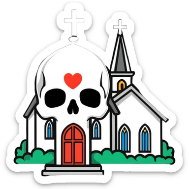 heart, skull, and church together sticker