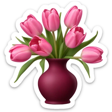 bouquet of pink tulips in a maroon vase  sticker
