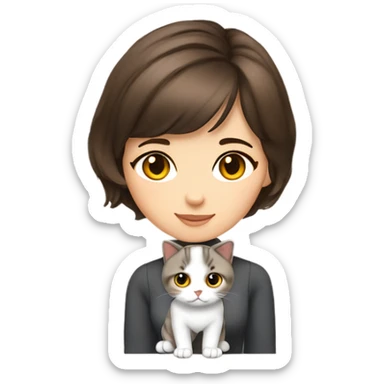 Beautiful girl Brunette with short hair with cat Scottish Fold sticker