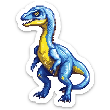 Electric blue velociraptor dinosaur with detailed pixel art texture sticker