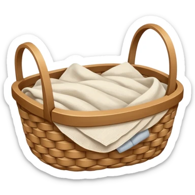 A woven light Brown basket with fresh washed linen sticker