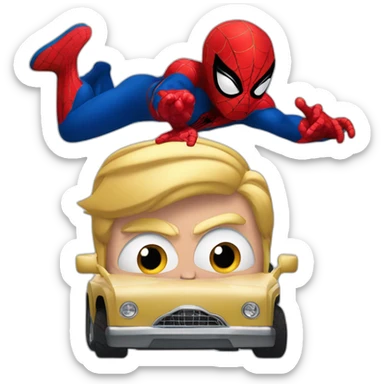 donald trump with spider man drive a car sticker