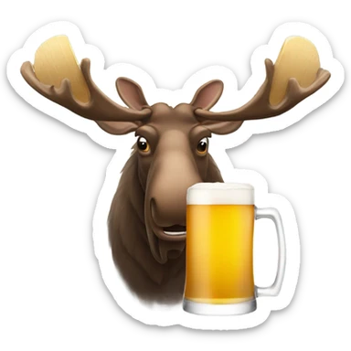 A moose drinking a beer sticker