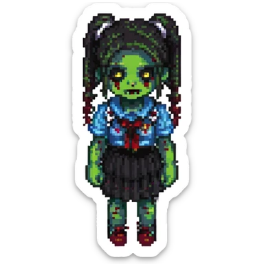 zombie black girl with pigtails, pixel art style sticker