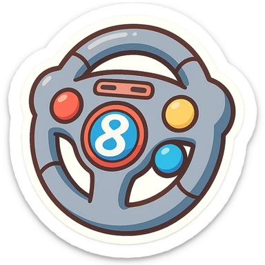 stylized steering wheel with colorful buttons, energetic and game-inspired, Mario Kart 8 Deluxe sticker