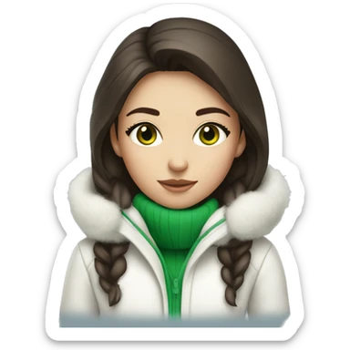 Brunette girl with green eyes in white winter outfit sticker