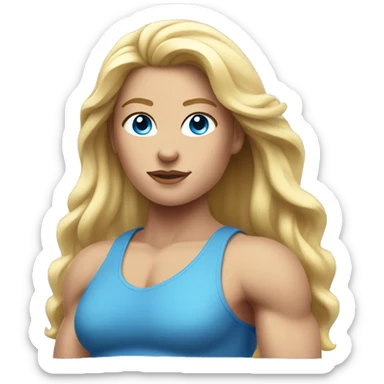 muscular woman, half body, Blue eyes, Long blond hair sticker