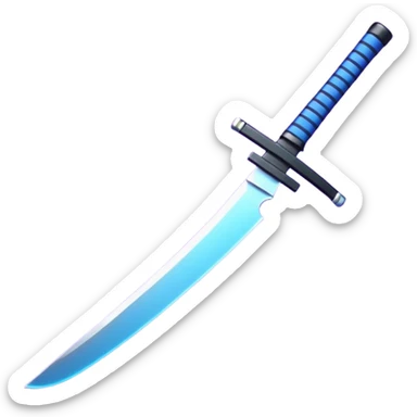 Animated emote: Katana breaking into pixels (purple/blue glitch effect). Loopable 3-frame animation. Minimalist, no background. sticker