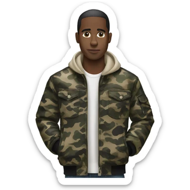 black man wearing a bape jacket sticker