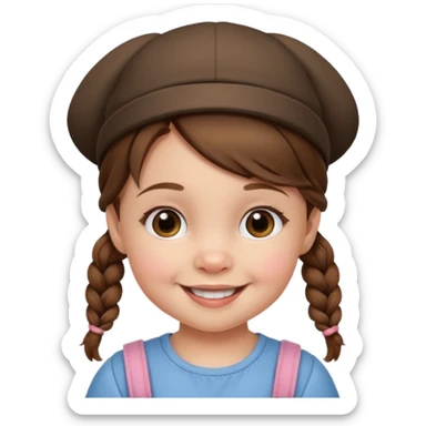 baby girl with brown hair and pigtails with hat sticker
