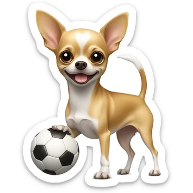 Chihuahua standing on its hind legs kicking a soccer ball sticker