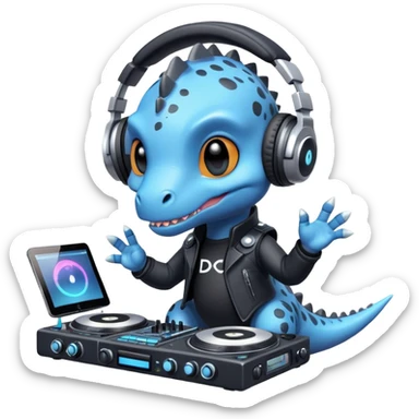 Dinosaurio muy tierno músico DJ con ropa negra futurista verexxo  sticker
