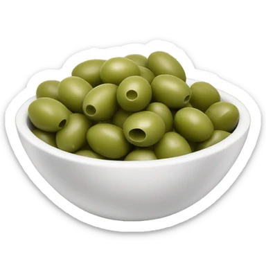 a white bowl filled with green olives sticker