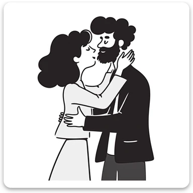 curly haired girl kissing a man with a beard, romantic couple kiss sticker