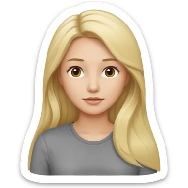 woman with long blonde hair, wear grey shirt sticker